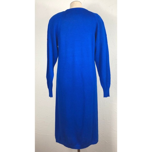 Vintage 80s Cobalt Blue Beaded Sweater Dress Maxi XS Small M western glam - Picture 2 of 10
